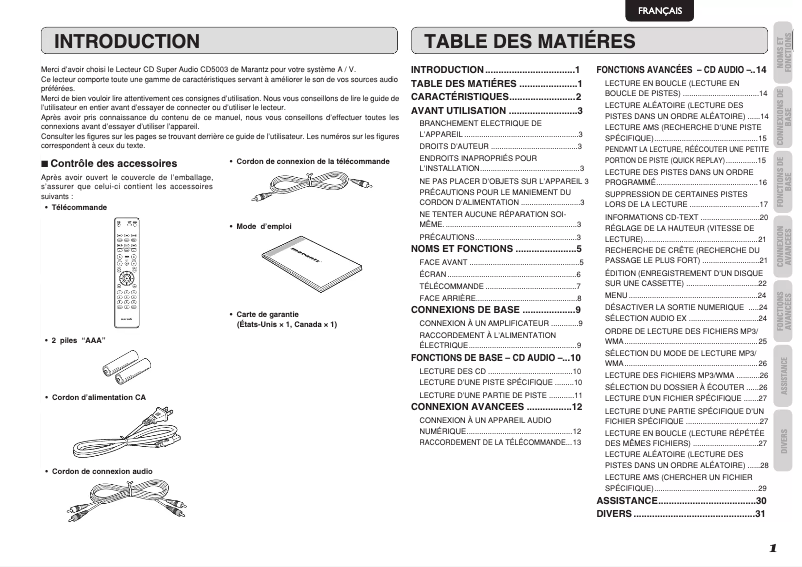 Página 1 del manual Manual de instrucciones Marantz CD5003