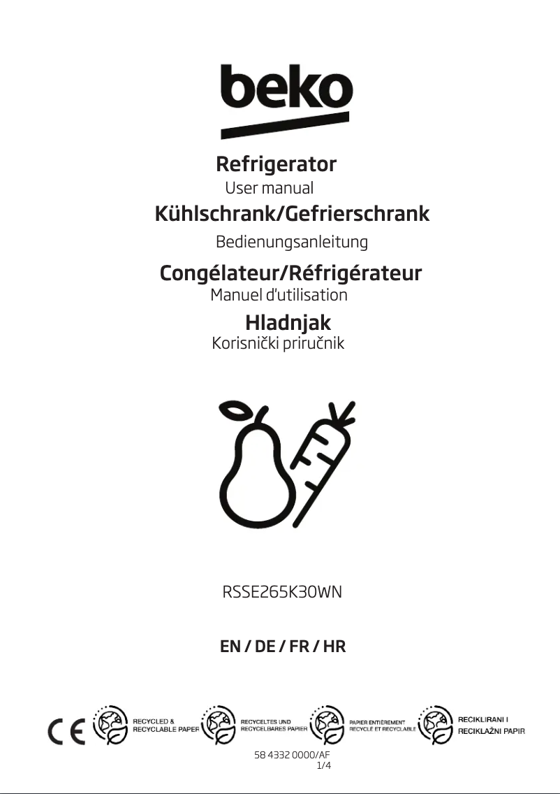 Page 1 de la notice Manuel utilisateur Beko RSSE265K30WN