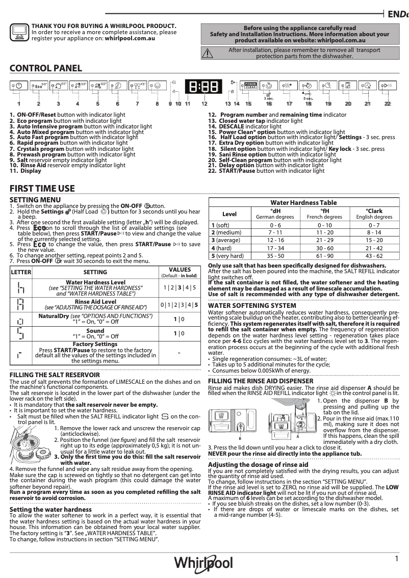 Page n°1 - Manuel utilisateur Whirlpool WDFS3L5P
