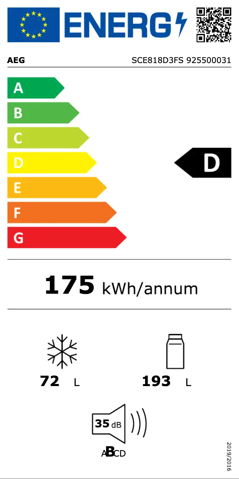 Page n°1 - Label énergétique AEG SCE818D3FS
