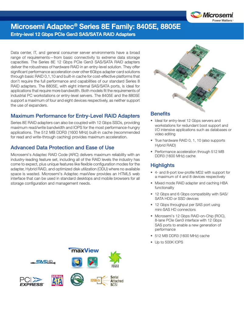 Página 1 del manual Manual de usuario Adaptec 8805E