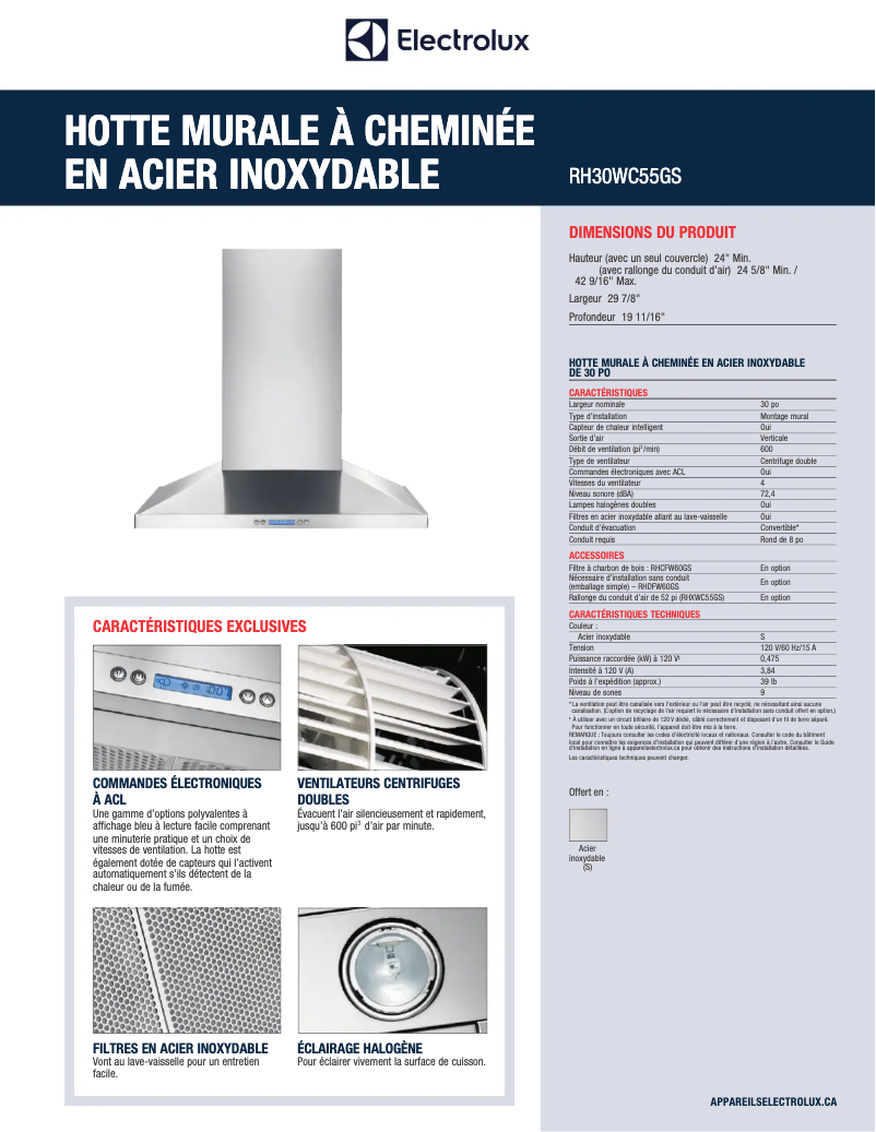 Página 1 del manual Ficha técnica Electrolux RH30WC55GS