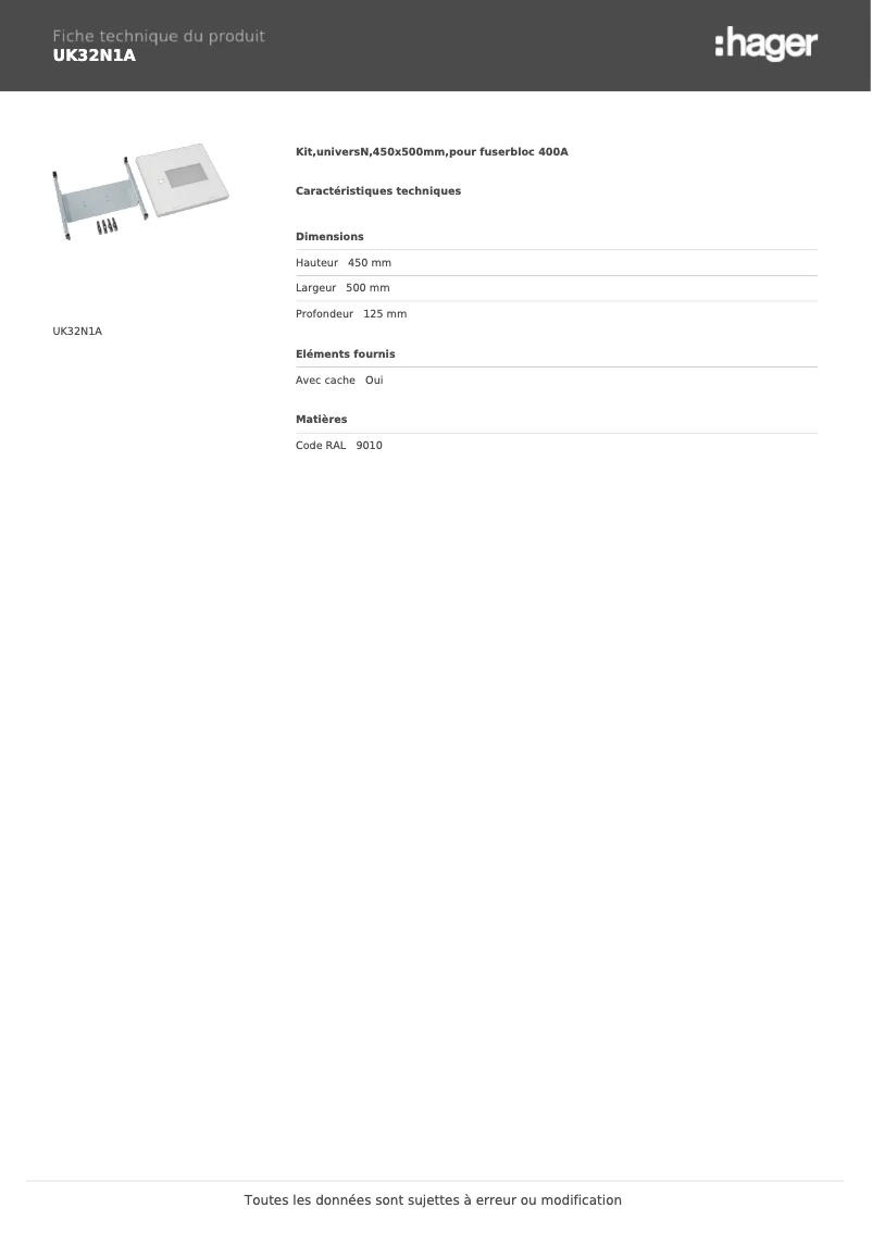 Page 1 de la notice Manuel utilisateur Hager UK32N1A