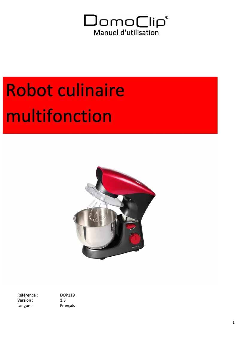 Page 1 de la notice Manuel utilisateur Domoclip DOP119