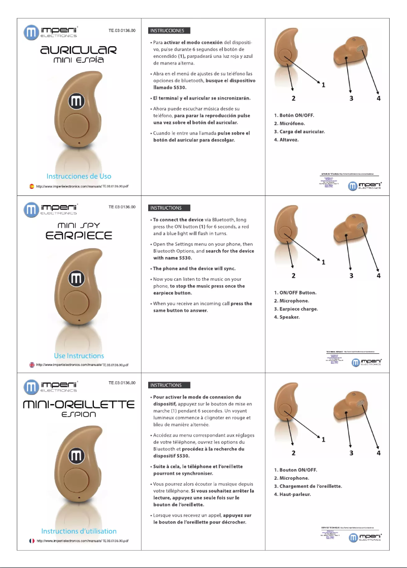 Page 1 de la notice Manuel utilisateur Imperii Electronics TE.03.0136.00
