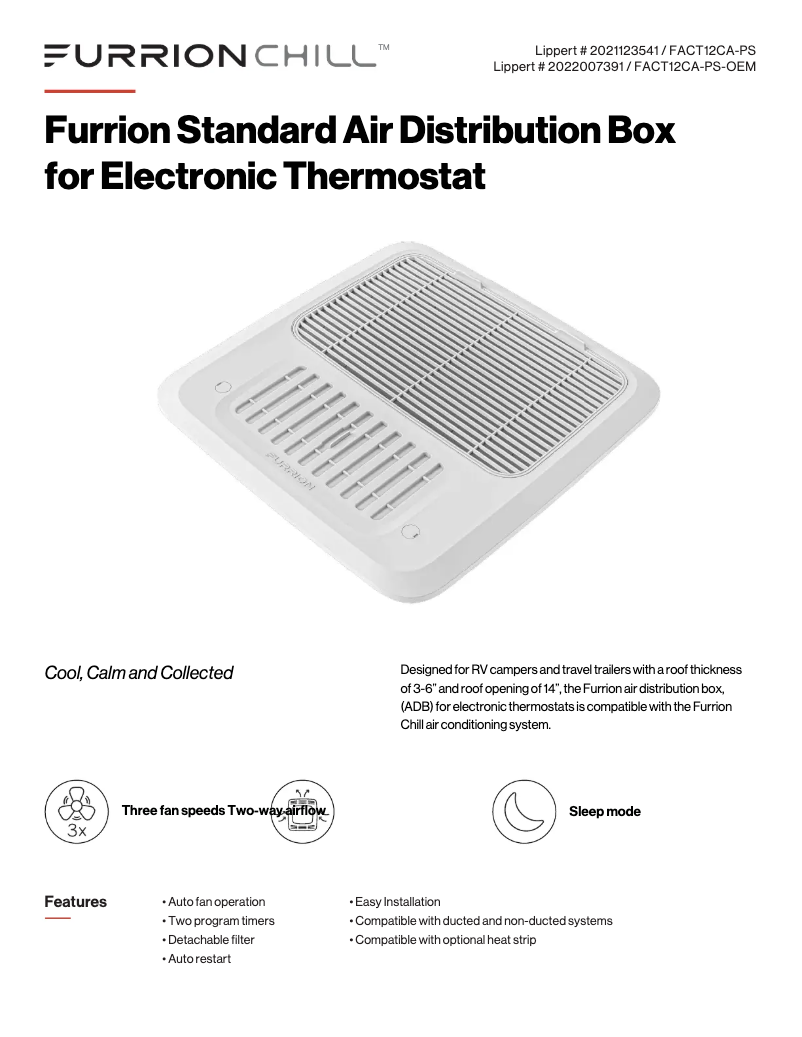 Página 1 del manual Ficha técnica Furrion FACT12CA-PS
