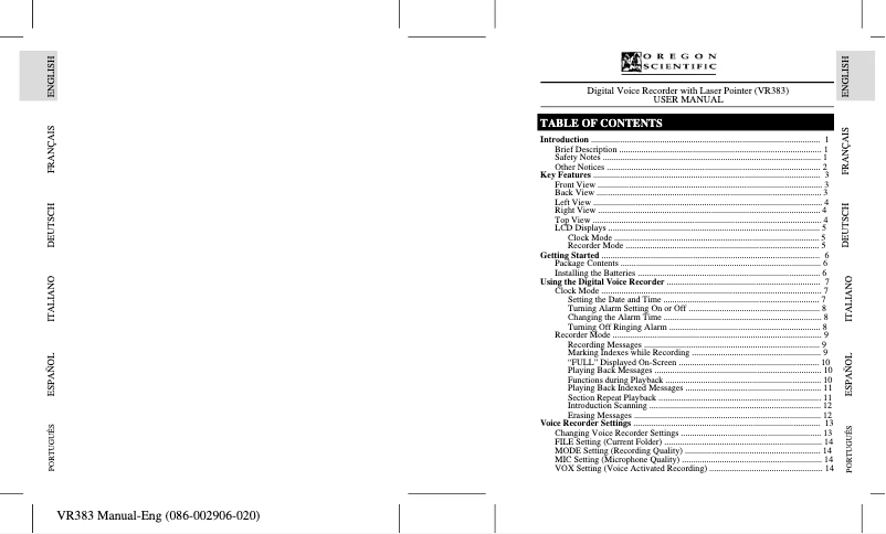 Page n°1 - Manuel utilisateur Oregon Scientific VR383