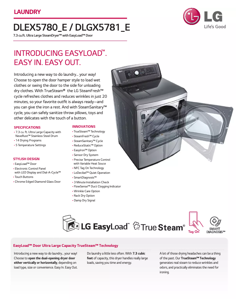 Page 1 de la notice Fiche technique LG DLEX5780E