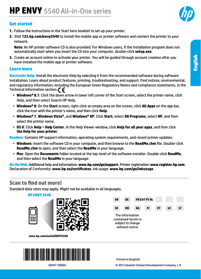 Page n°1 - Manuel utilisateur HP ENVY 5546