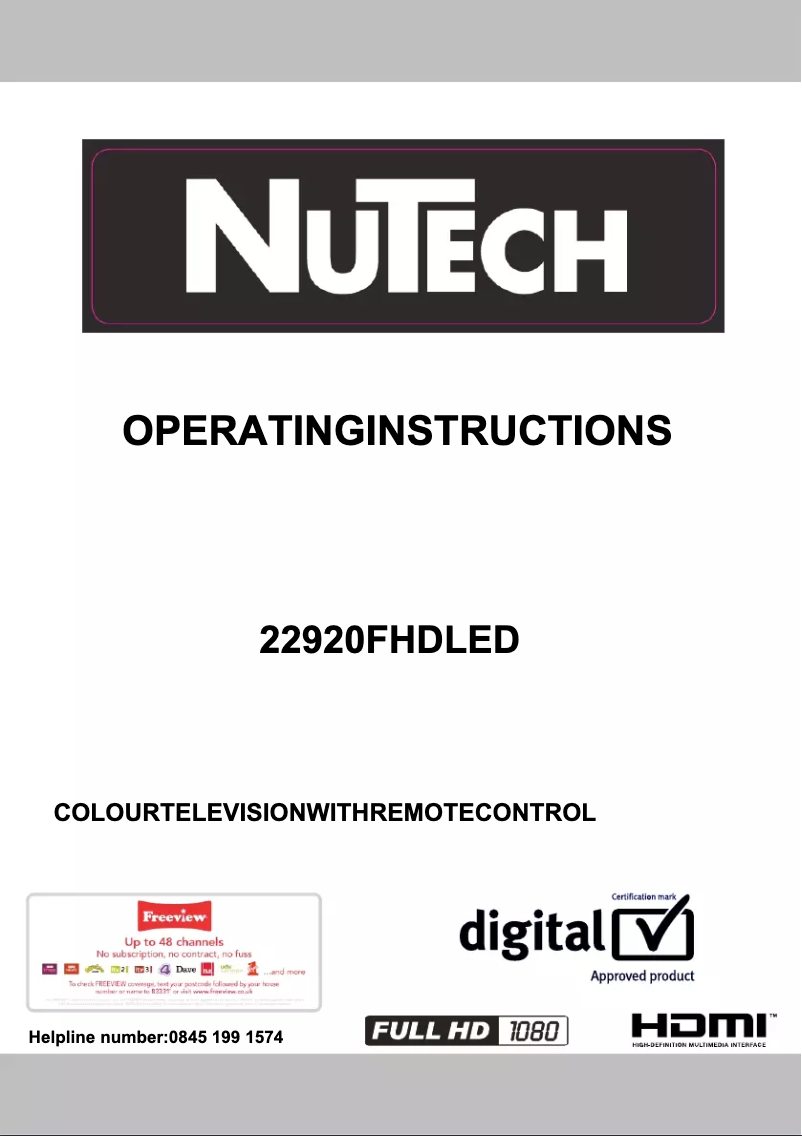 Page n°1 - Manuel utilisateur NuTech 22920 FHD