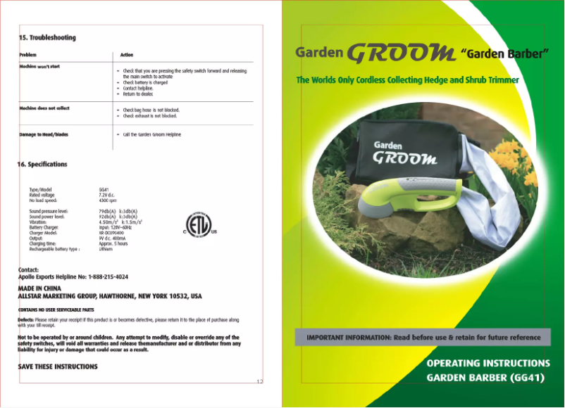 Page n°1 - Manuel utilisateur Garden Groom Barber