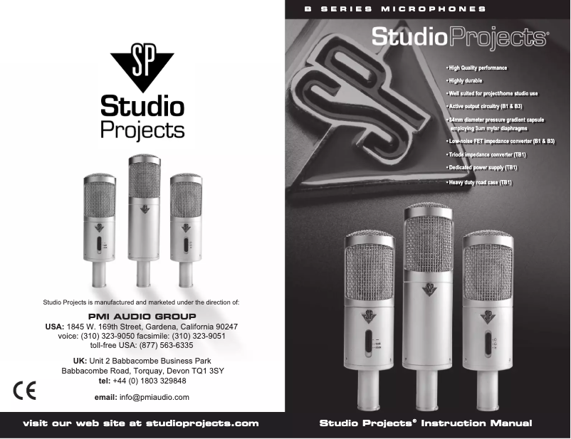 Page 1 de la notice Manuel utilisateur Studio Projects B1