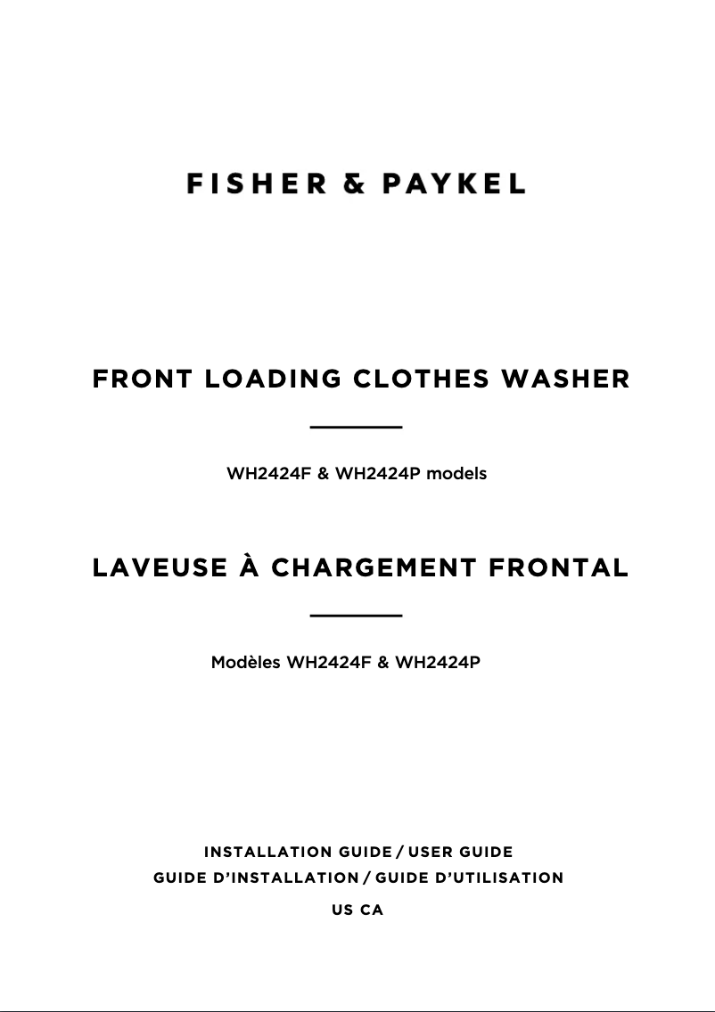 Page 1 de la notice Guide d'installation Fisher & Paykel WH2424P1