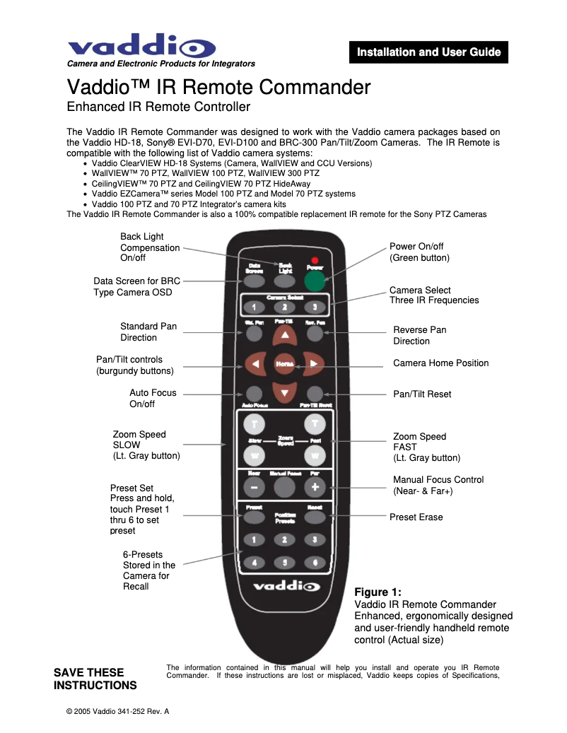 Page 1 of the manual User Manual Vaddio IR Remote Commander