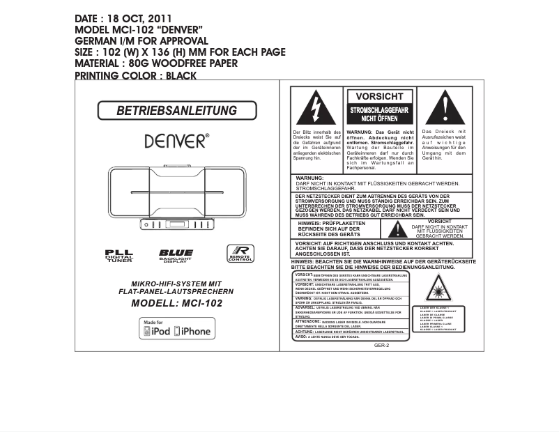 Page n°1 - Manuel utilisateur Denver MCI-102