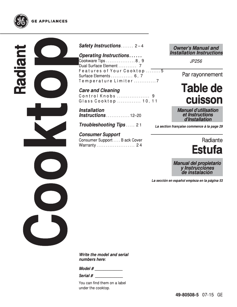 Image de la première page du manuel de l'appareil JP256BMBB