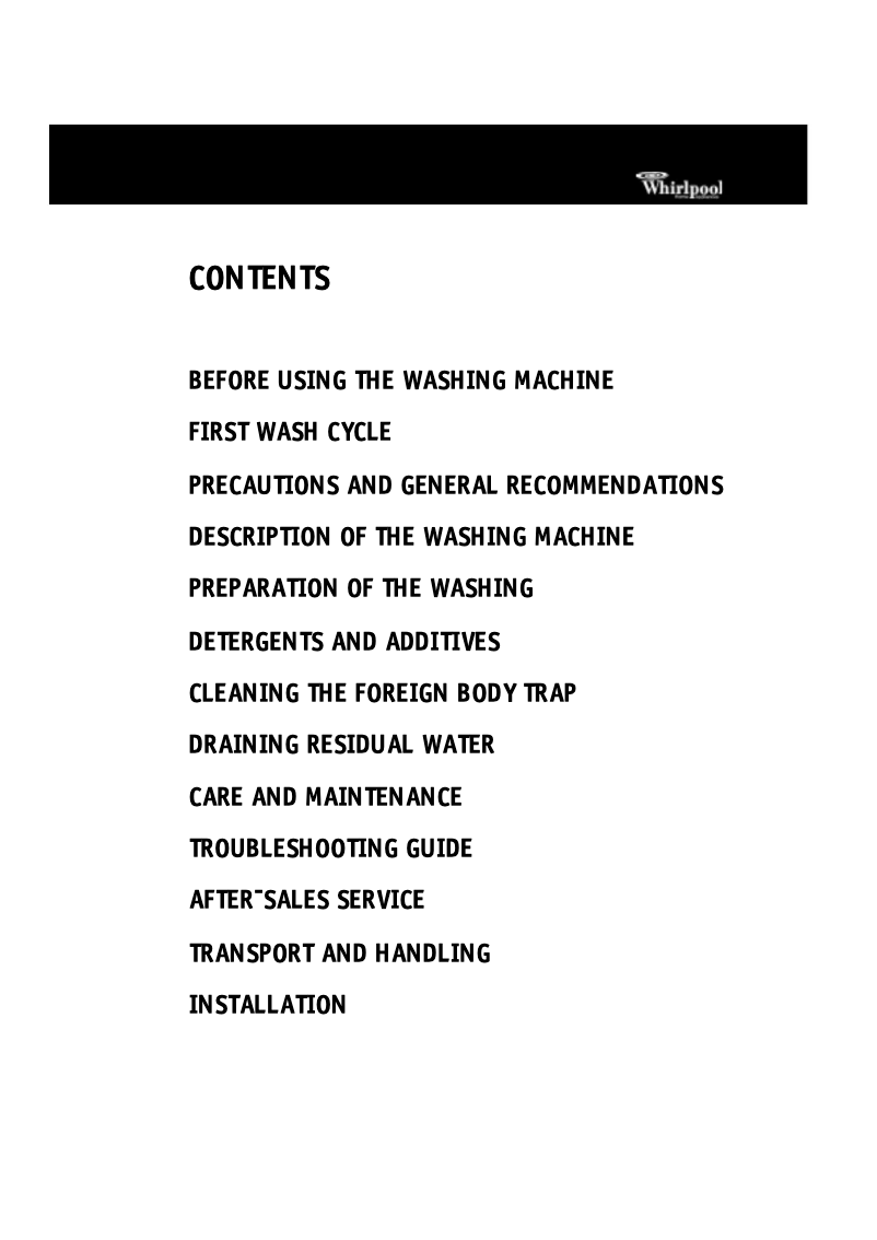 Page n°1 - Manuel utilisateur Whirlpool AWA 5061