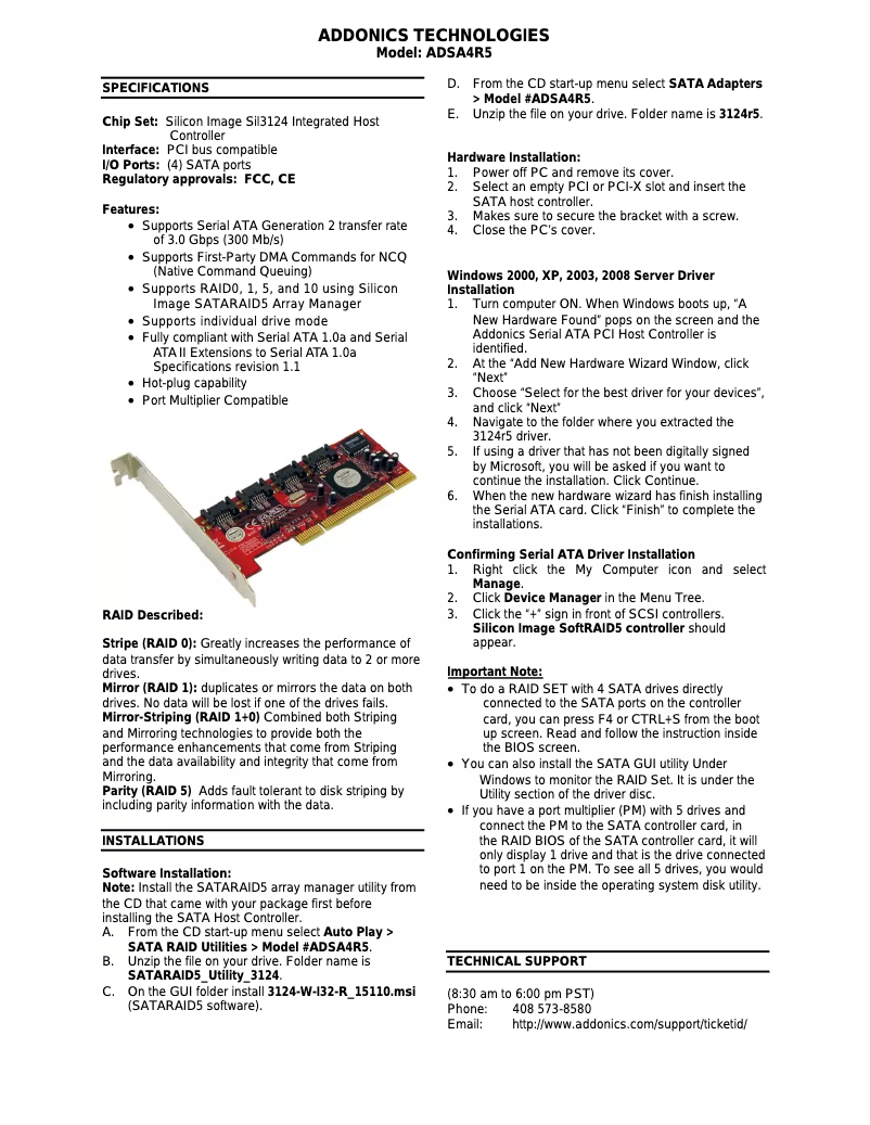Page 1 de la notice Manuel utilisateur Addonics ADSA4R5