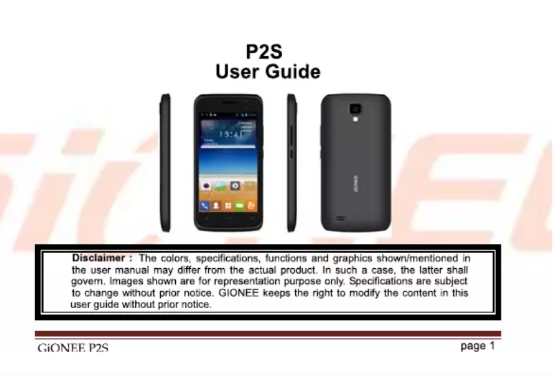 Page n°1 - Manuel utilisateur Gionee Pioneer P2S