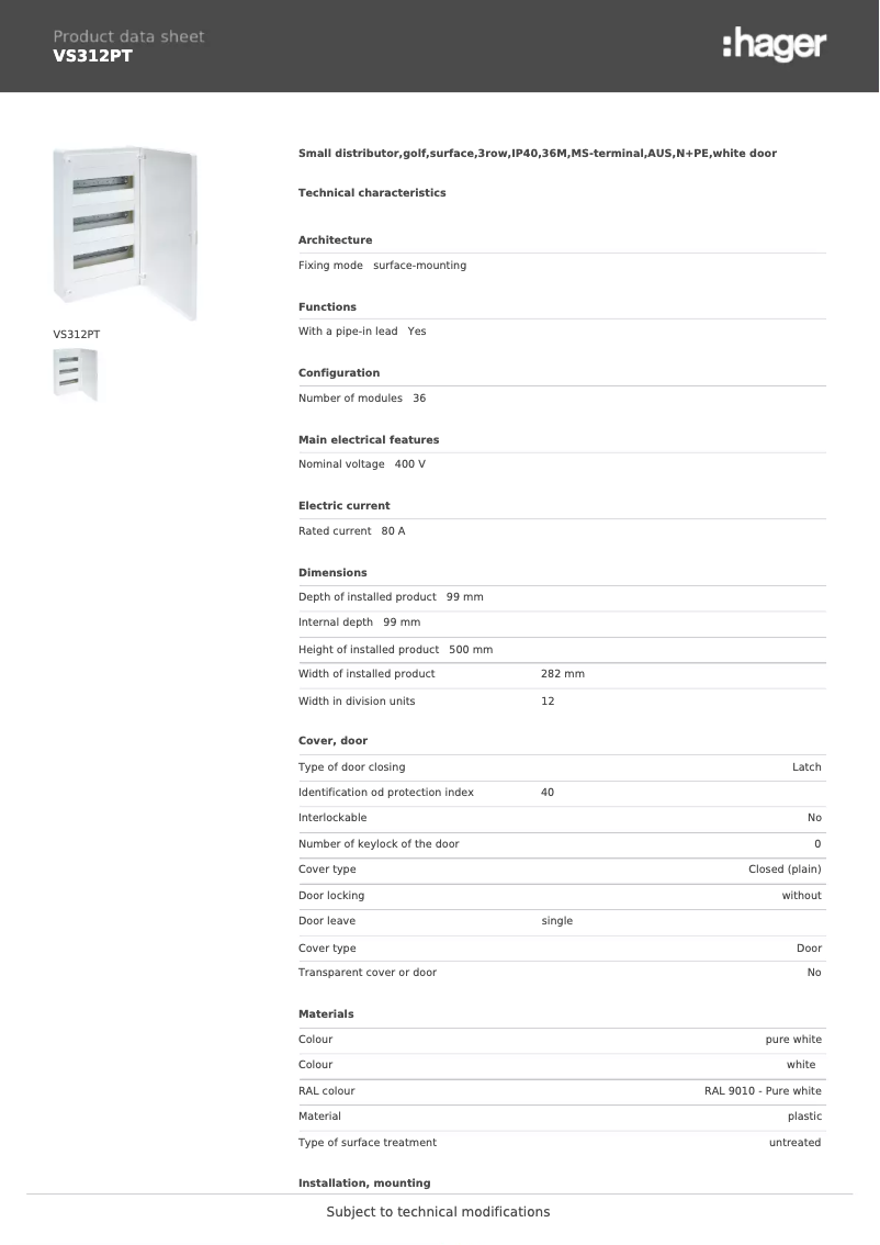 Image de la première page du manuel de l'appareil VS312PT