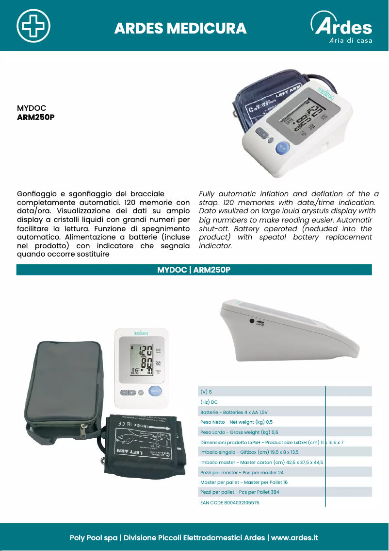 Page 1 de la notice Fiche technique Ardes ARM250P
