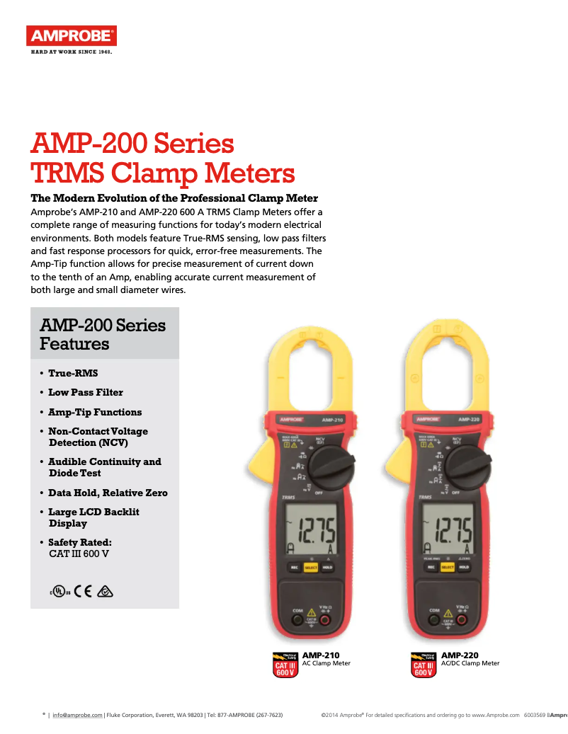 Page 1 de la notice Fiche technique Amprobe AMP-210