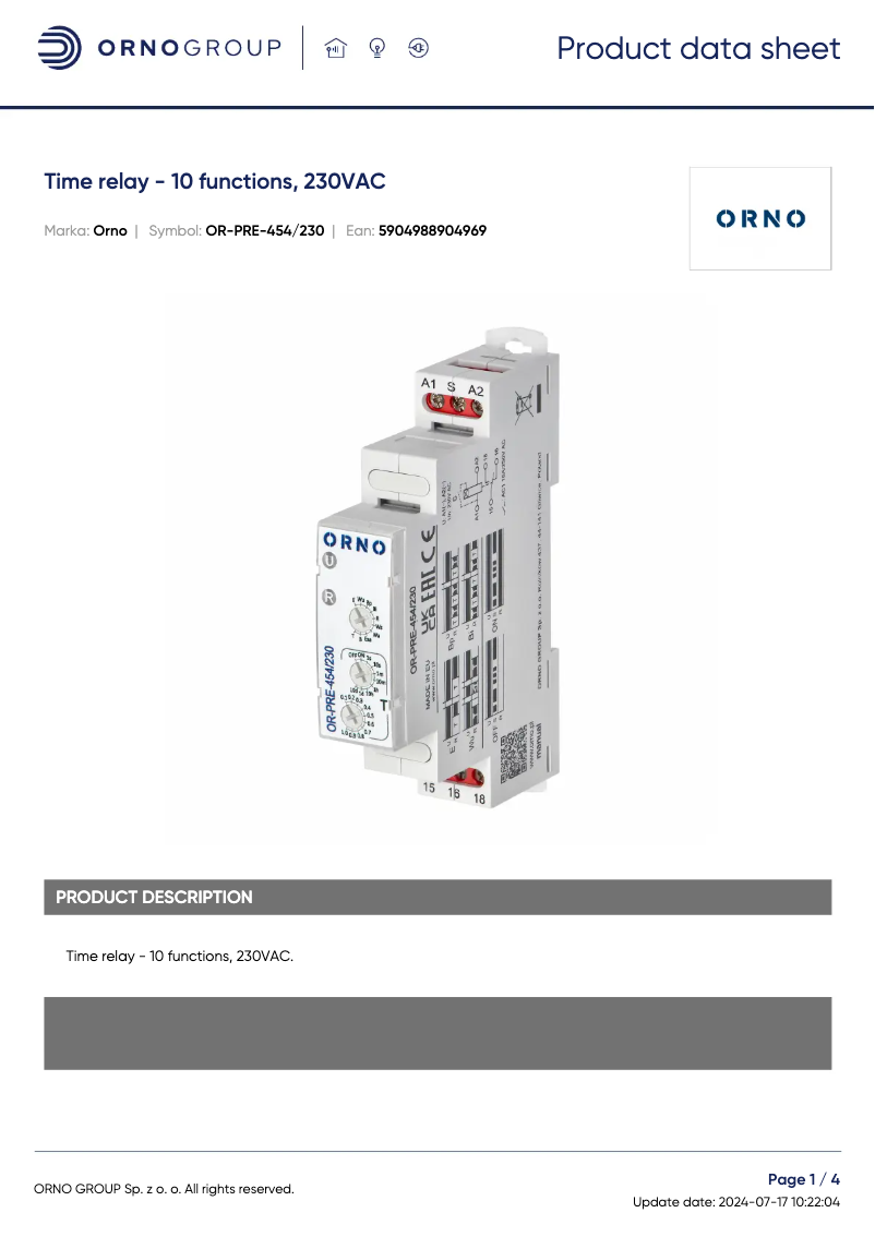 Imagen de la primera página del manual del dispositivo OR-PRE-454