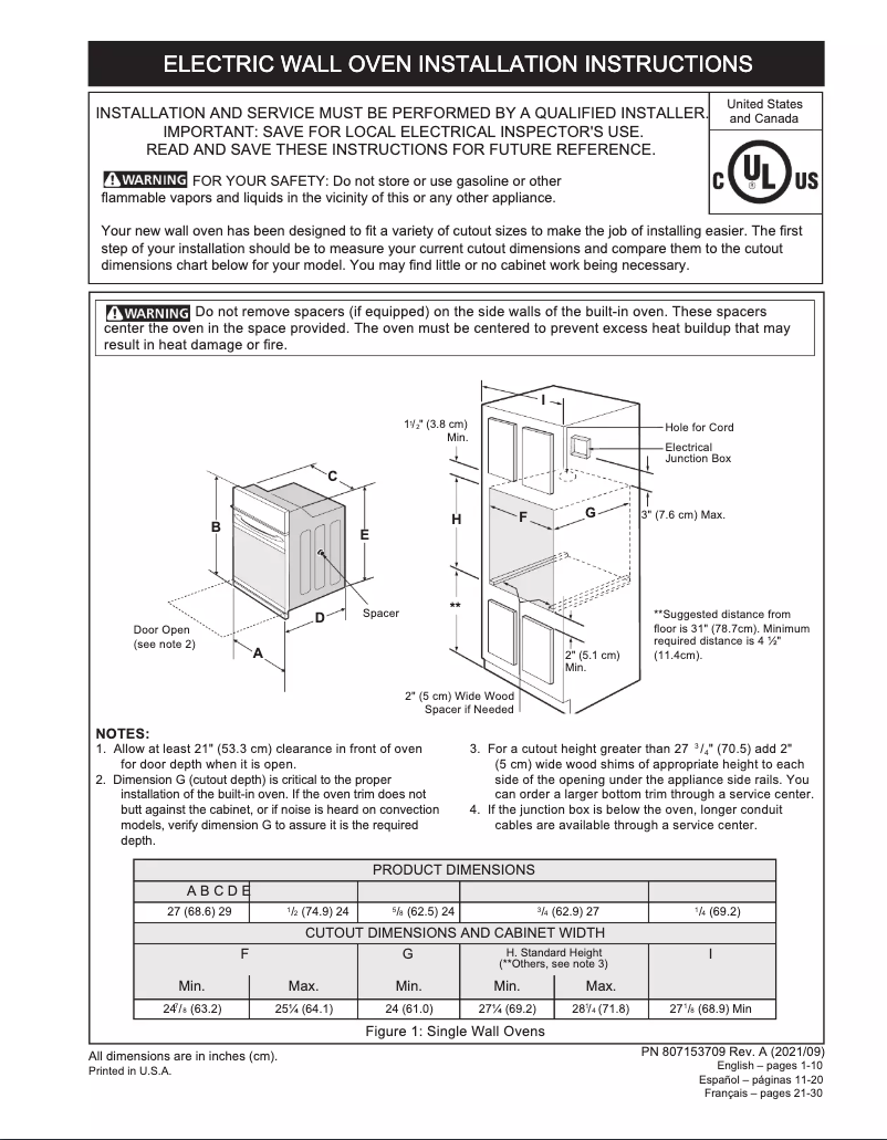 Page 1 de la notice Guide d'installation Frigidaire FCWS2727AB