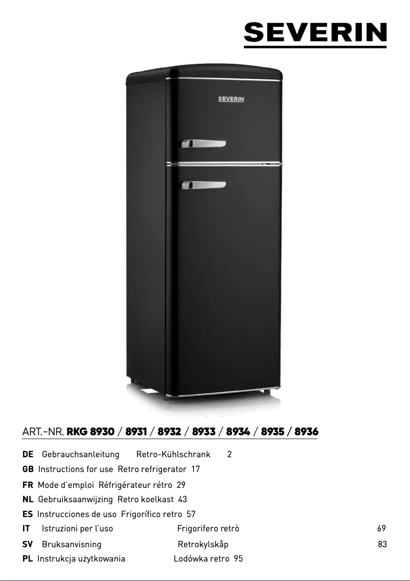 Page 1 de la notice Manuel utilisateur Severin RKG 8933