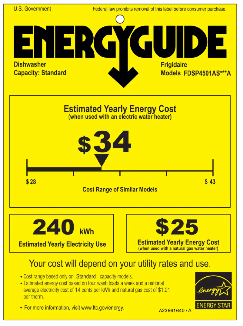Page 1 de la notice Label énergétique Frigidaire FDSP4501AS