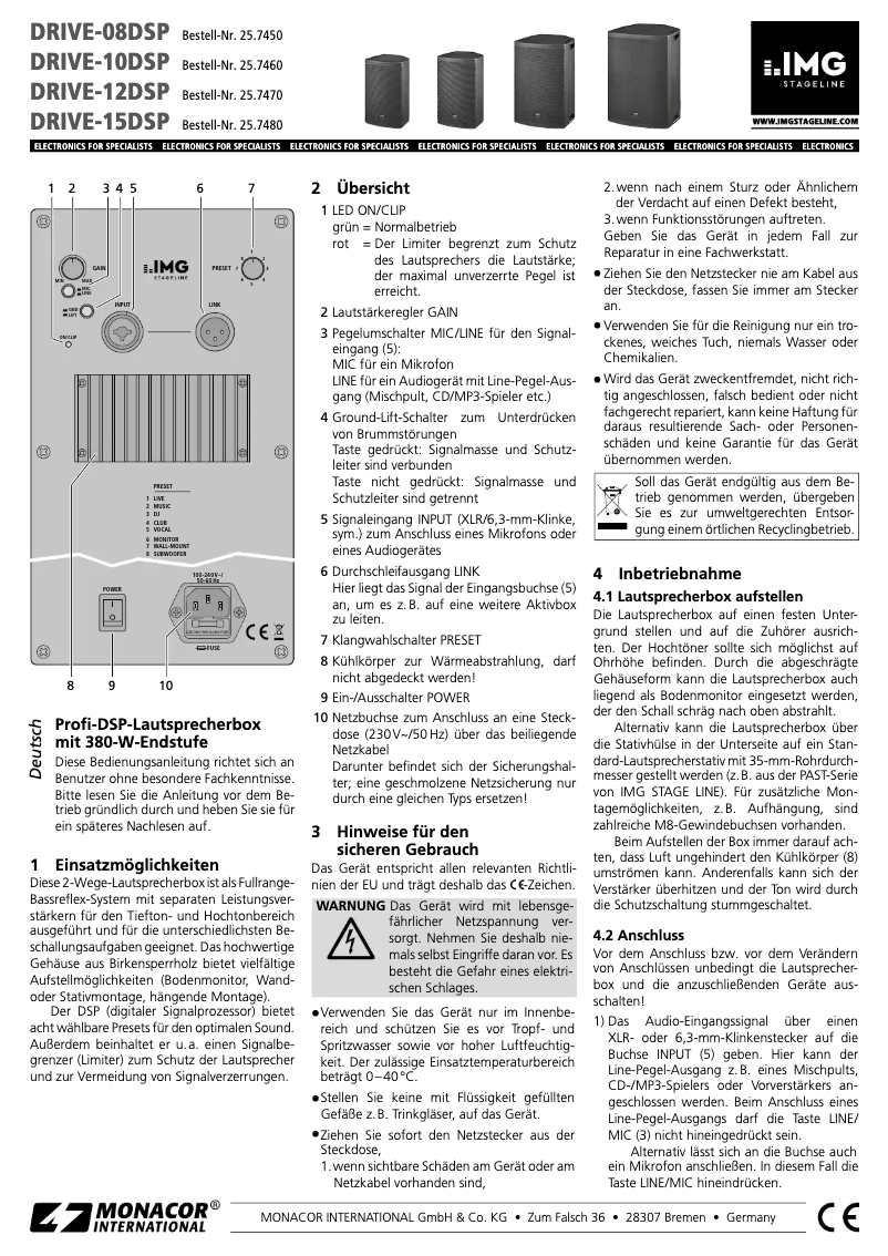 Page 1 de la notice Manuel utilisateur IMG Stageline DRIVE-08DSP