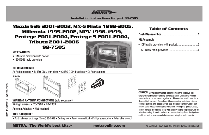 Page n°1 - Mode d'emploi Metra 99-7505