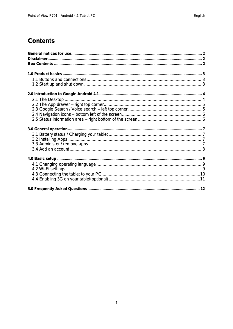 Page n°1 - Manuel utilisateur Point of View P701