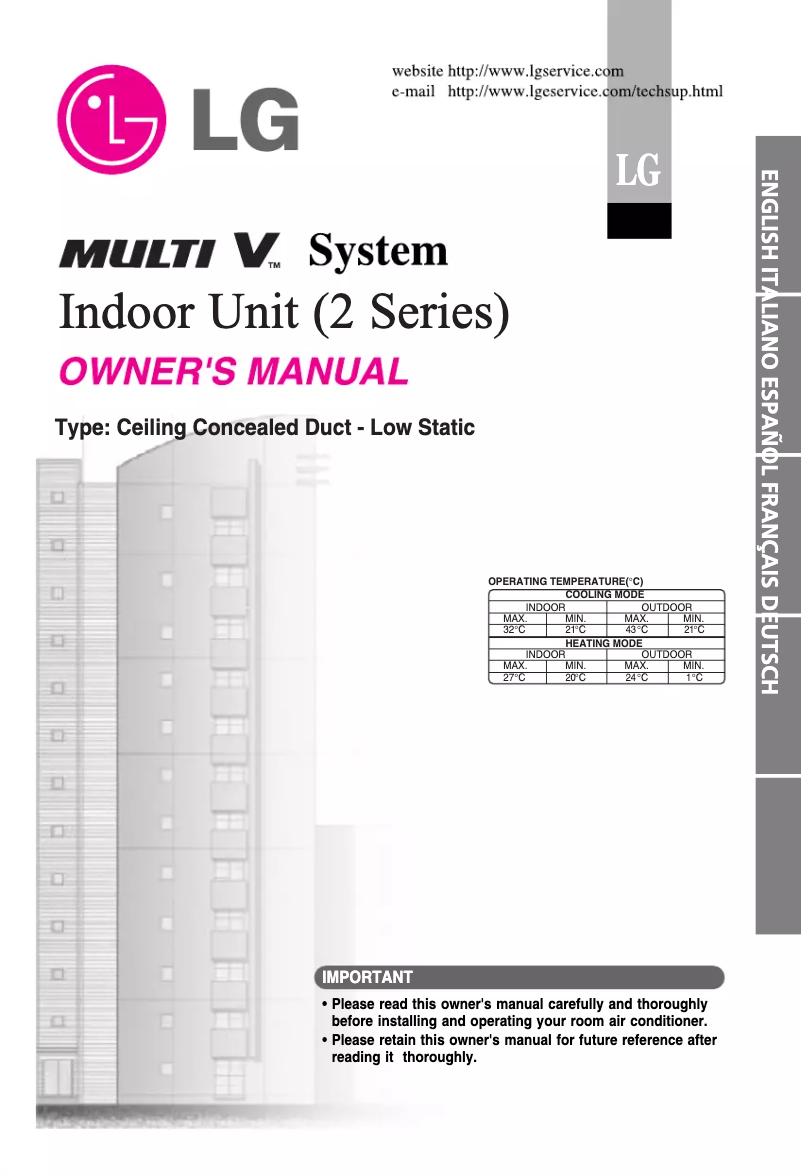 Page 1 de la notice Manuel utilisateur LG ARNU24GB2G2