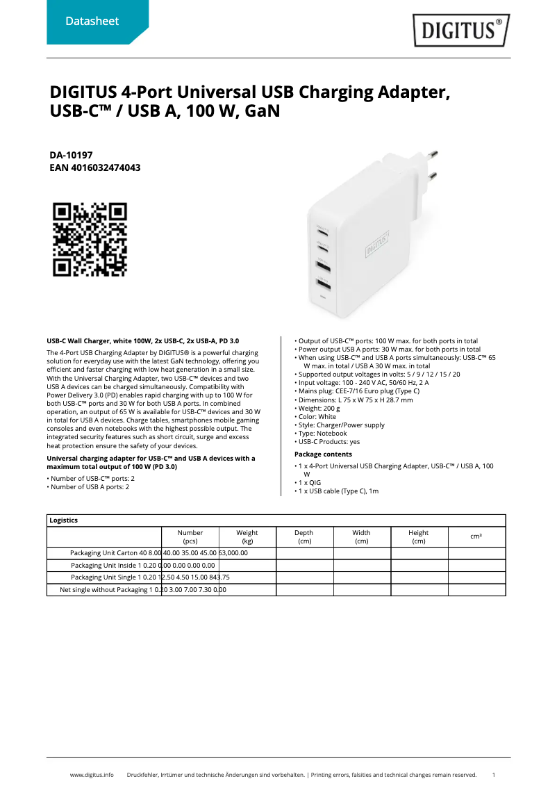 Página 1 del manual Ficha técnica Digitus DA-10197