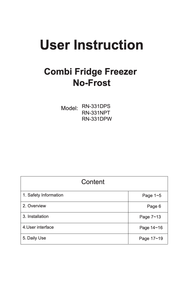 Page 1 de la notice Manuel utilisateur Daewoo RN-331DPW