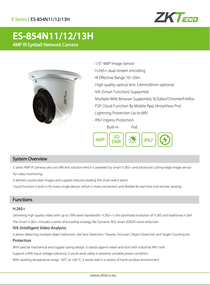 Página 1 del manual Ficha técnica ZKTeco ES-854N11
