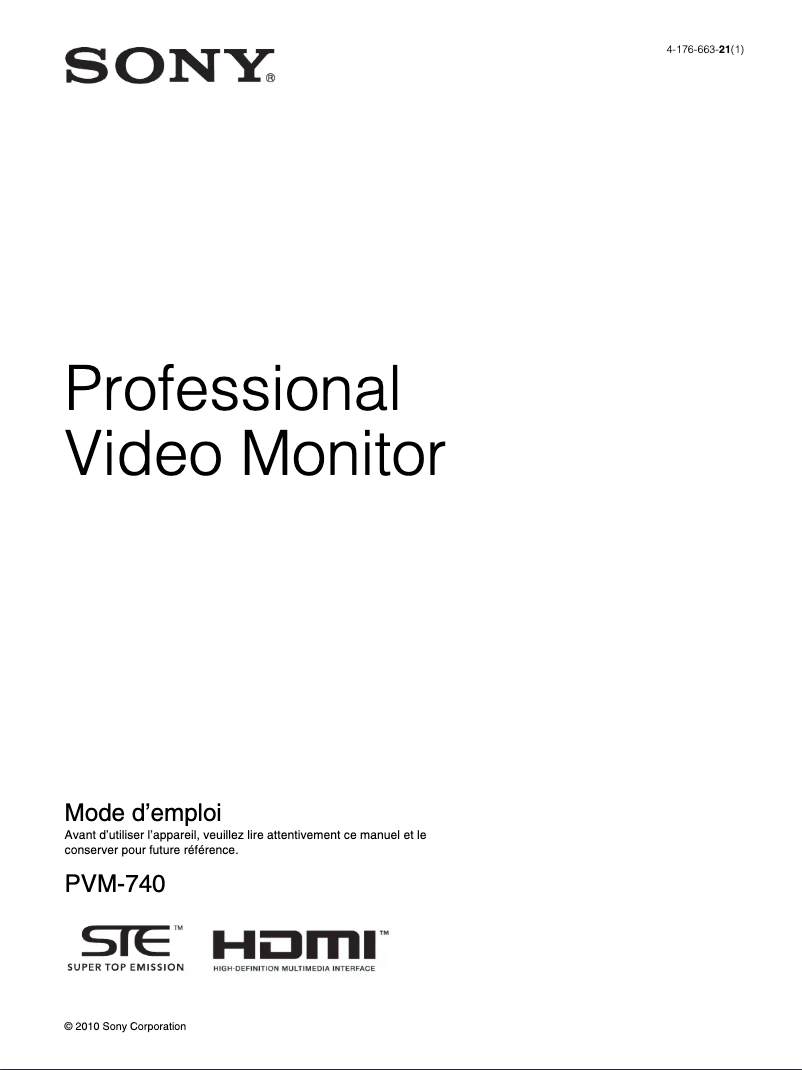 Page n°1 - Manuel utilisateur Sony PVM-740