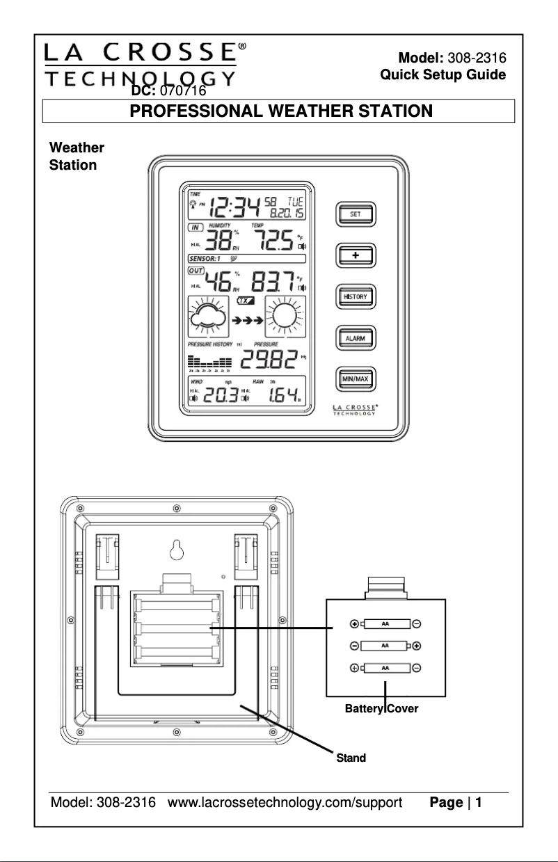 Page n°1 - Manuel utilisateur La Crosse Technology 308-2316