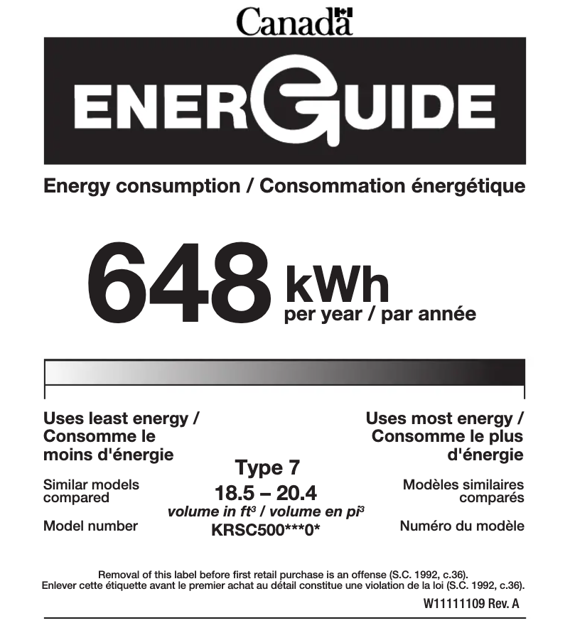 Page 1 de la notice Label énergétique KitchenAid KRSC500ESS