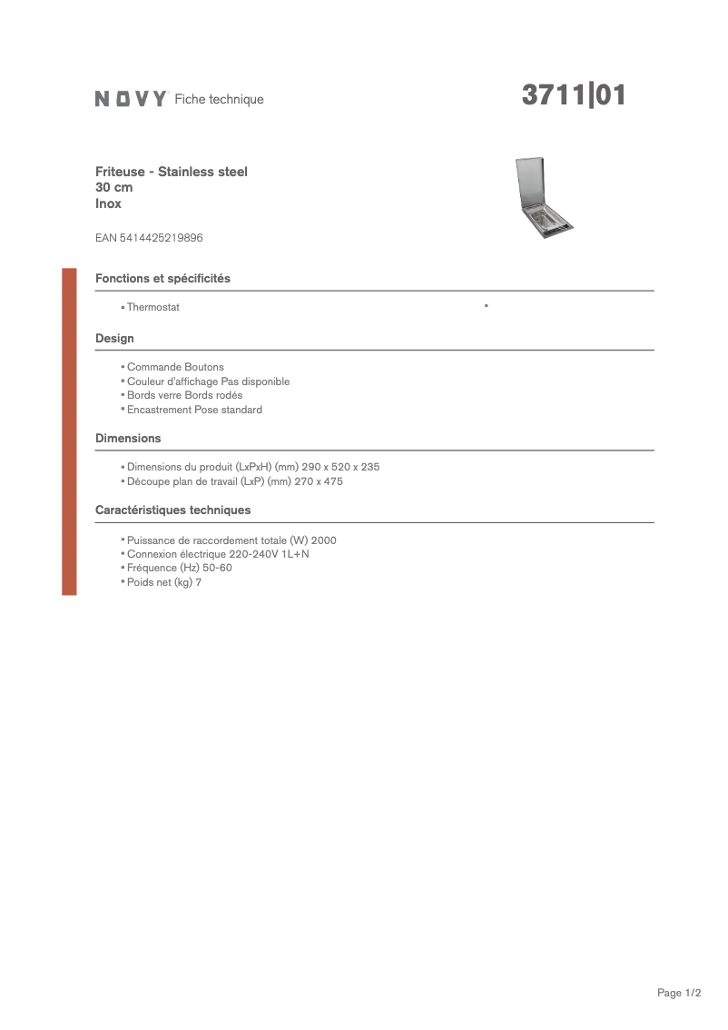 Page 1 de la notice Fiche technique Novy 3711