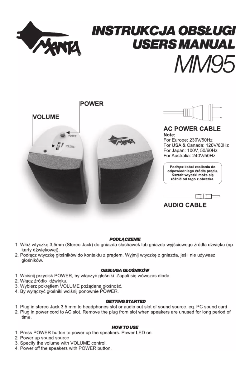 Imagen de la primera página del manual del dispositivo MM95