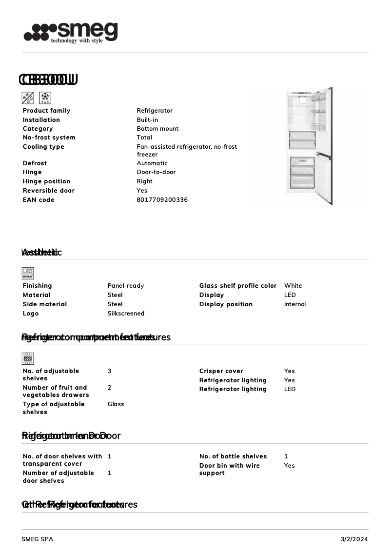 Page n°1 - Fiche technique Smeg CB300U