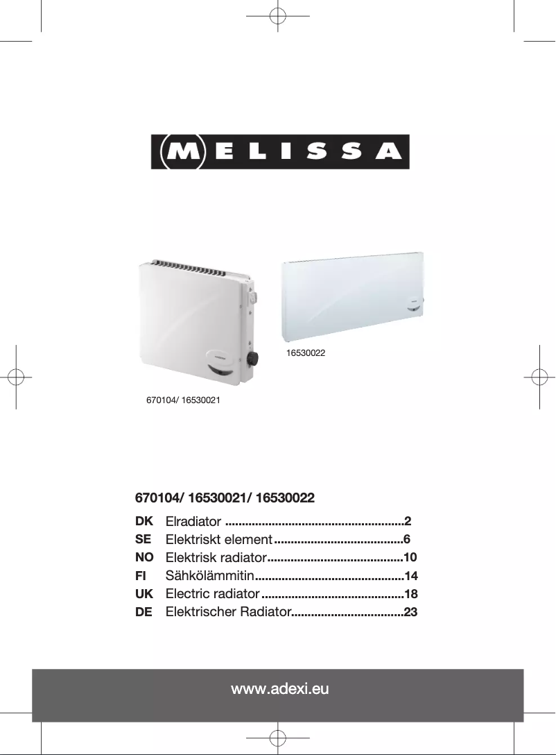 Page 1 de la notice Manuel utilisateur Melissa 16530022