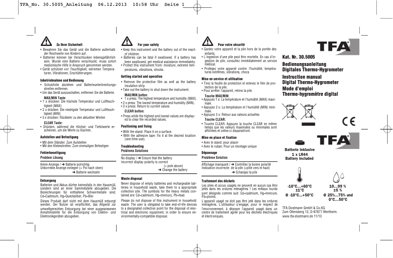 Page n°1 - Manuel utilisateur TFA 30.5005.01