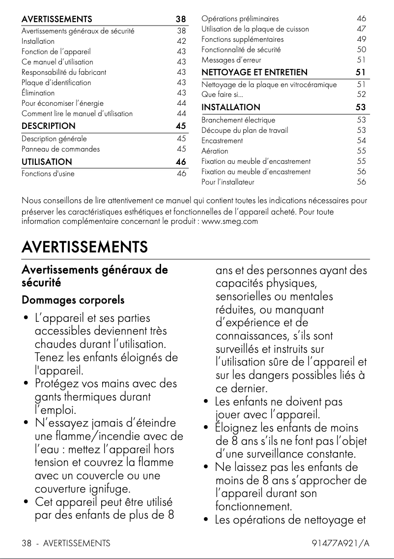 Page n°1 - Manuel utilisateur Smeg SI4642D
