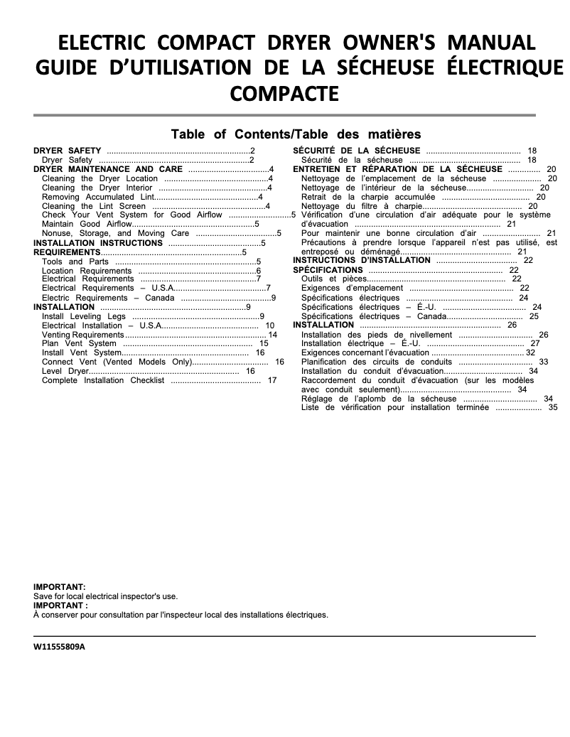 Page n°1 - Manuel utilisateur Whirlpool LDR3822PQ