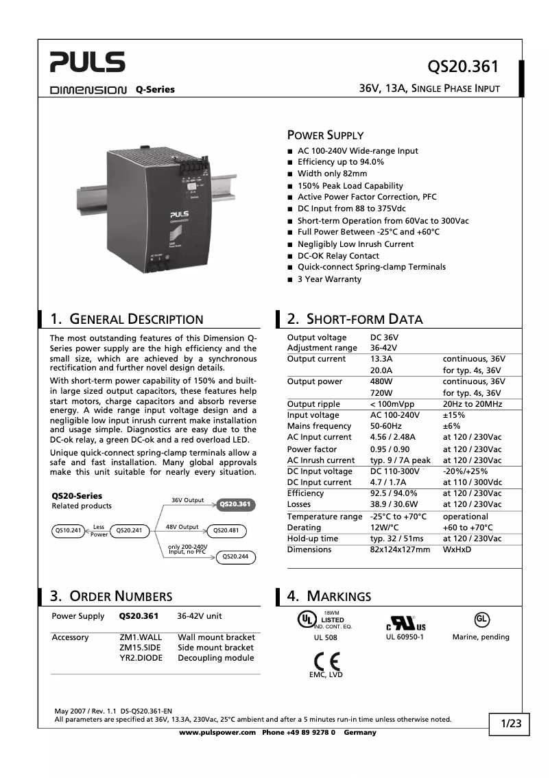 Page n°1 - Manuel utilisateur Puls Dimension DIMENSION QS20.361