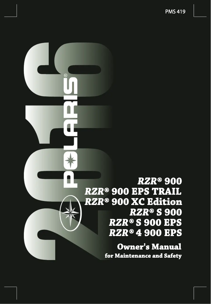 Image de la première page du manuel de l'appareil RZR 900 EPS (2016)