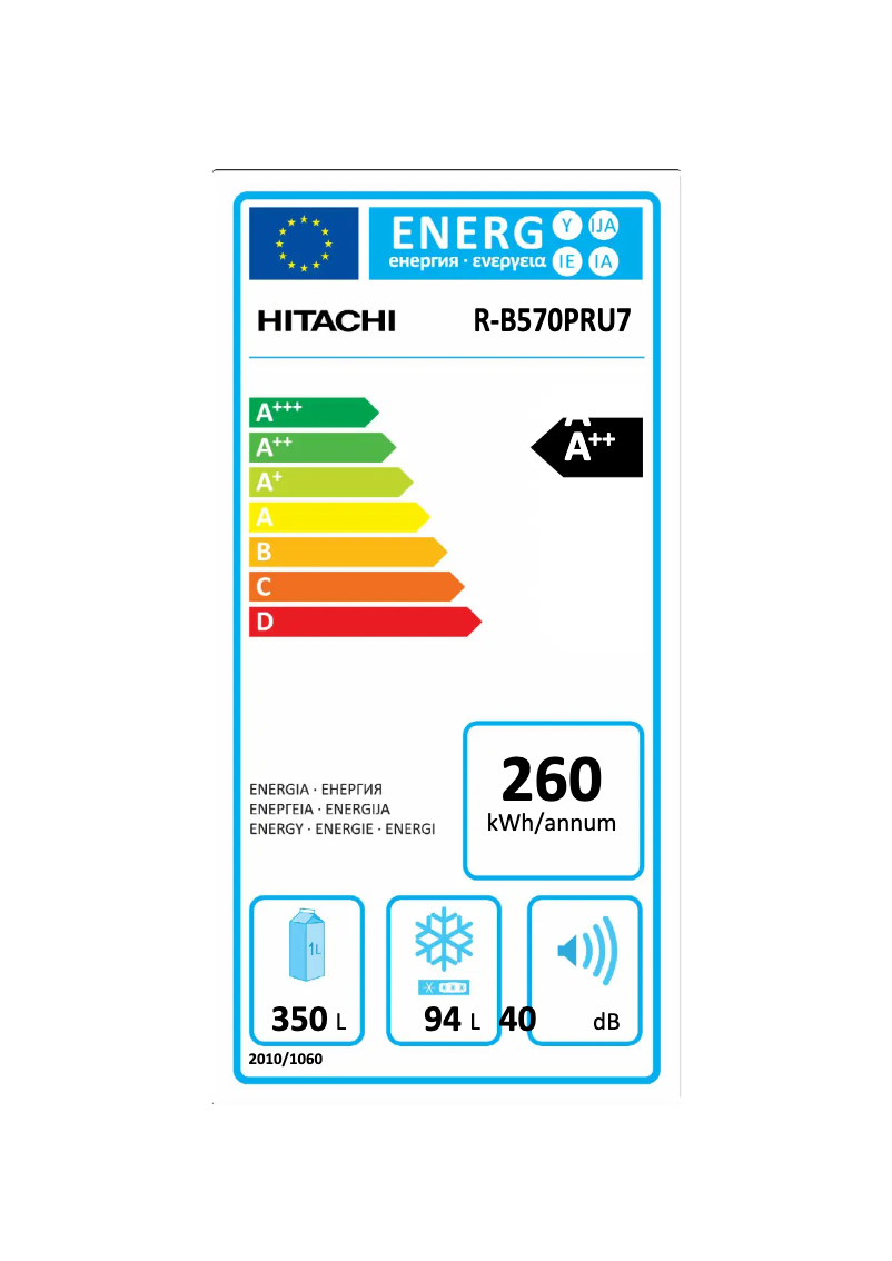 Page 1 de la notice Label énergétique Hitachi R-B570PRU7